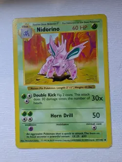 Vintage Nidorino 37/102 Shadowless Base Set Pokemon Card WOTC LP - Image 1