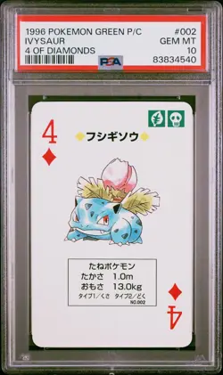 Pokemon Green Ivysaur 4 of Diamonds Playing Poker Card 1996 PSA 10 GEM MINT - Image 1