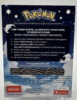 Pokemon Scarlet and Violet Shiny Koraidon OR Miraidon Gamestop Promo Card Code - Image 2