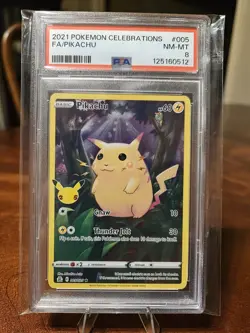 PIKACHU 2021 POKEMON CELEBRATIONS FULL ART #005 PSA NM-MT 8 - Image 1