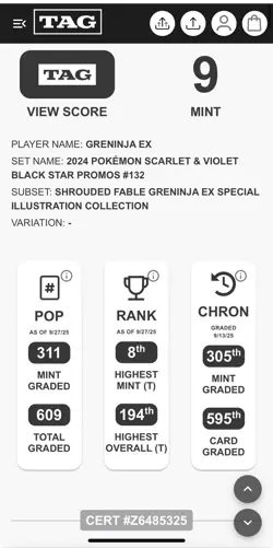 TAG 9 MINT (8th Rank) Greninja ex SVP 132 Shrouded Fable SIR Promo Pokemon - Image 3