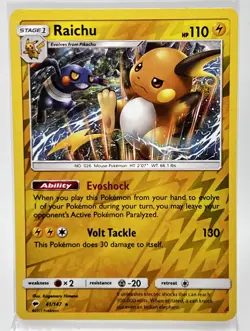 Raichu Reverse Holo 41/147 Pokemon Card 2017 Burning Shadows LP - Image 1