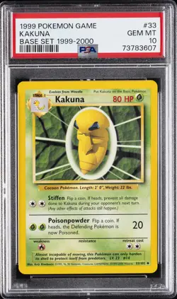 1999 POKEMON GAME BASE SET 1999-2000 #33 KAKUNA PSA 10 - Image 1