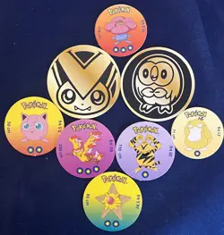 Vintage 1998 Pokemon Cardboard Coin Pog lot of 8 Moltres Electabuzz Psyduck 🎆 - Image 1