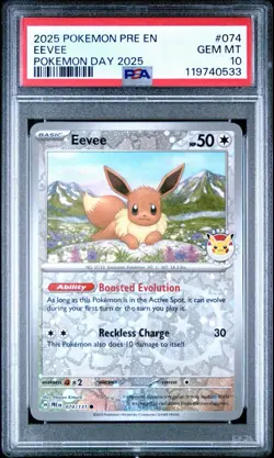 Eevee Pokemon Day 074/131 Prismatic Evolutions Stamped Promo English PSA 10 - Image 1