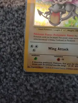 Pokemon TCG Aerodactyl Fossil Set Holo Card 1/62 Rare - Image 3