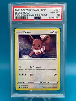 PSA 10 GEM MINT EEVEE CHASING SWIRL💫 SWSH127 BLACK STAR HOLO PROMO 2021 POKEMON - Image 1
