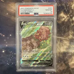 PSA 10 Greedent V 257/264 Alternate Alt Full Art Pokemon SWSH Fusion Strike 2021 - Image 1