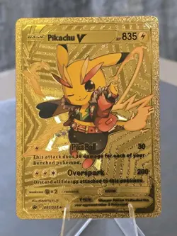 Pokemon Pikachu V 835hp Gold Foil Fan Art Collector Card TCG - Image 1