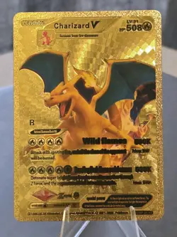 Pokemon Charizard V 508hp Gold Foil Fan Art Collector Card TCG - Image 1