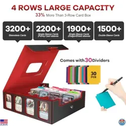 3200+ Card Storage Box for MTG - 30 Dividers, 4-Row Case with Handle & Windows - Image 3
