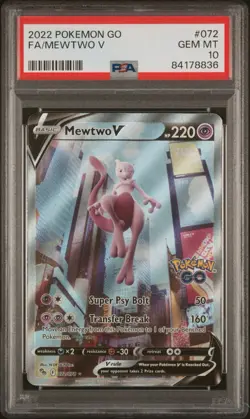 2022 POKEMON GO #072 FULL ART/MEWTWO V PSA 10 - Image 1