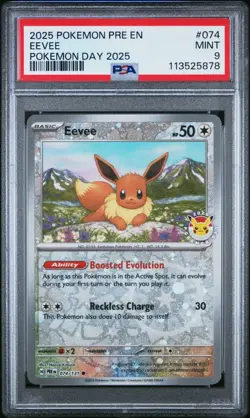 Eevee - PSA 9 - Cosmos Holo Prismatic Evolutions 074/131 Pokemon Day Promo Card - Image 1