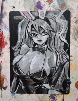 Altered Mtg Hand Painted Playboy Bunny Girl Swamp One Of A Kind Smoking Anime - Image 1