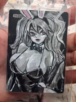 Altered Mtg Hand Painted Playboy Bunny Girl Swamp One Of A Kind Smoking Anime - Image 2