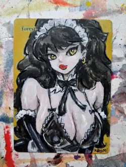 Altered Mtg Hand Painted Latex Maid Pinup Girl One Of A Kind Anime Forest Girl - Image 1