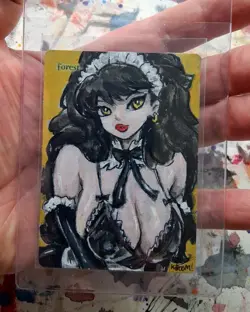 Altered Mtg Hand Painted Latex Maid Pinup Girl One Of A Kind Anime Forest Girl - Image 2