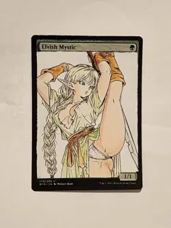 Hand Painted Altered Art Mtg Elvish Mystic Anime girl Elvish Mystic land card - Image 1