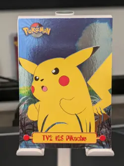 FOIL (BLUE FLAT) NM PIKACHU TV2 POKEMON SERIES 1 TV TOPPS SILVER HOLO - Image 1