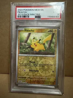 Pokemon Pikachu mew en 151 Costco Mini Tins Reverse Cosmos Holo 025 PSA 9 Mint - Image 1
