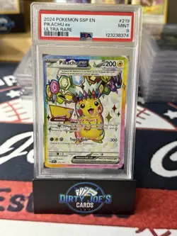 Pikachu EX 2024 Pokemon Surging Sparks EN Ultra Rare #219/191 PSA 9 MINT Card - Image 1