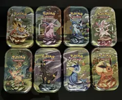 Full Pokemon Prismatic Evolutions Mini Tin Set (NO PACKS) w/ Coins & Art Cards - Image 1