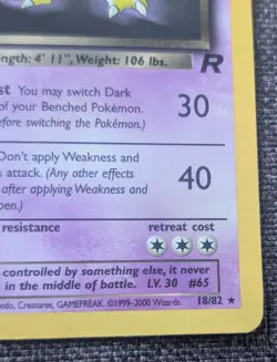 Pokemon Cards: Team Rocket 1st Edition Rare: Dark Alakazam 18/82 - Image 4