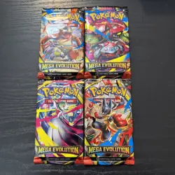 Mega Evolution Sleeved Booster Pack Art Set New Pokemon Set of 4 Sealed Packs - Image 1