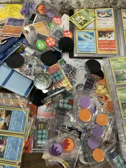 VTG Huge Collection Pokemon Cards Binders Sleeves Coins Holo Dice Manual Sticker - Image 3