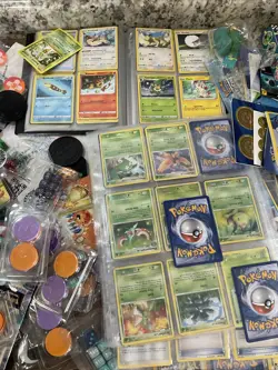 VTG Huge Collection Pokemon Cards Binders Sleeves Coins Holo Dice Manual Sticker - Image 4