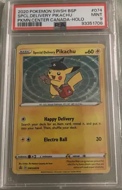 Special Delivery Pikachu SWSH #74 Sword & Shield Promo Cards Holo PSA 9 MINT - Image 1