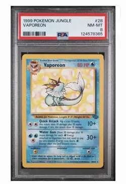 Pokemon TCG Vaporeon Jungle 28/64 Rare 1999 Wizards Base Set Non-Holo Card PSA 8 - Image 3