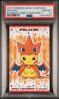 2015 POKEMON JPN STRONG CUTE PIKACHU MEGA CAMPAIGN BUSINESS CARDS PIKACHU PSA 10 - Image 1