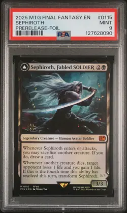 2025 MTG FF PRERELEASE SEPHIROTH FABLED SOLDIER/SEPHIROTH ONE-WINGED ANGEL PSA 9 - Image 1