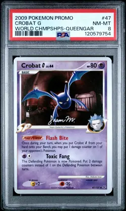 2009 POKEMON WORLD CHAMPIONSHIPS PROMO QUEENGAR #47 CROBAT G PSA 8 - Image 1