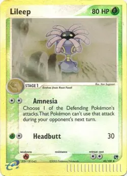 1x Lileep - 43/100 - Uncommon - Reverse Holo Lightly Played Pokemon EX - Sandsto - Image 1