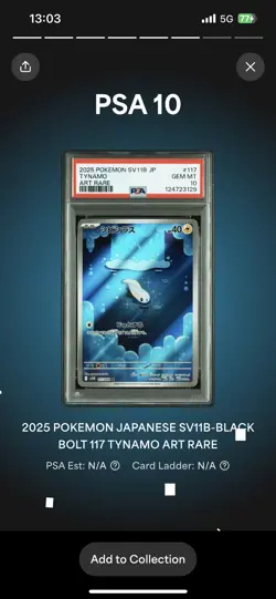 Pokemon TCG Tynamo Card Scarlet & Violet Black Bolt Series Japanese PSA 10 - Image 2