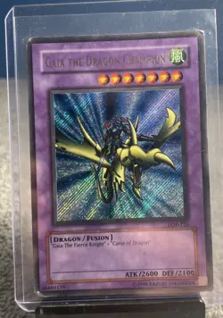 Gaia The Dragon Champion LOB-125 Ultra Rare Gold Name Secret YuGiOh MP - Image 1