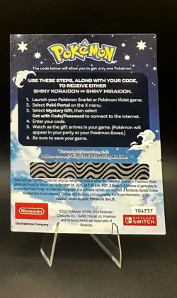 Pokemon Scarlet and Violet Shiny Koraidon OR Miraidon Gamestop Promo Code Card - Image 2