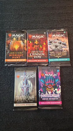 MAGIC THE GATHERING MTG LOT OF (5) WELCOME BOOSTERS INNISTRAD PHYREXIA KAMIGAWA - Image 1