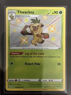 Pokemon Thwackey Shining Fates Shiny Vault 2021 NM Foil SV005/SV122 Box 7 - Image 1