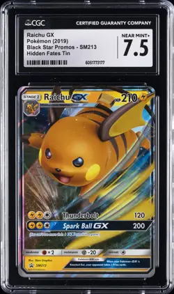 2019 POKEMON BLACK STAR PROMOS HIDDEN FATES TIN #SM213 RAICHU GX CGC 7.5 - Image 1