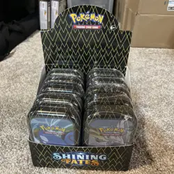 Pokemon TCG: Shining Fates Mini Tin Display Box Open - (10-Tins) Factory Sealed - Image 1