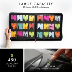 12 Pocket Trading Card Zip Binder - 480 cards, Exo-Tec Album Material, 20 Si... - Image 4