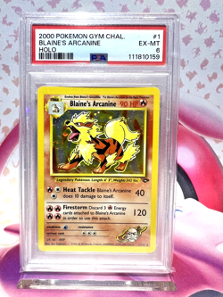 PSA 6 EX-MT Blaine's Arcanine Pokemon Gym Challenge #1 HOLO SWIRL Pokemon Card - Image 1
