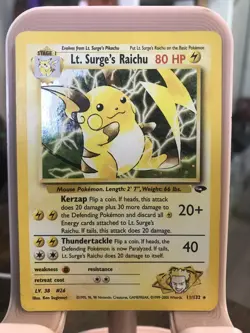 Lt. Surge's Raichu 11/132 Gym Challenge Holo Pokemon Card TCG MP - Image 1