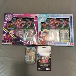 One Piece Card Game LOT Illustration Box Vol 3 & 4 Tin Pack Vol 1 EITNW Booster - Image 1