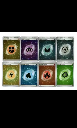 Pokemon 151 Basic Energy Cosmo Holo Full Set Of (8) SVE 001-008 - Image 1