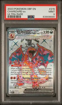 PSA 9 Mint 2023 Pokemon Obsidian Flames Charizard EX Ultra Rare FA #215/197 - Image 1