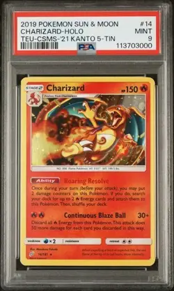 2019 POKEMON SUN & MOON TEAM UP #14 CHARIZARD-HOLO TEU-CSMS-'21 KANTO PSA 9 - Image 1